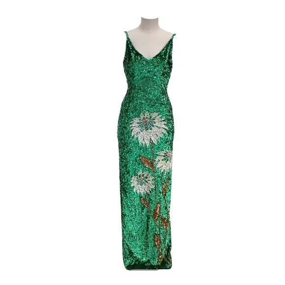Bonny Dresses & Skirts - BONNY FASHION Vintage Green Sequined Dress with Sequin Flowers - Size 8